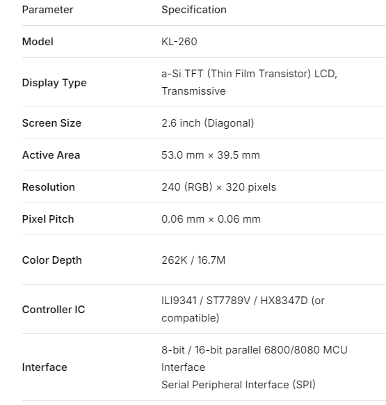 LCD Display for KL-260