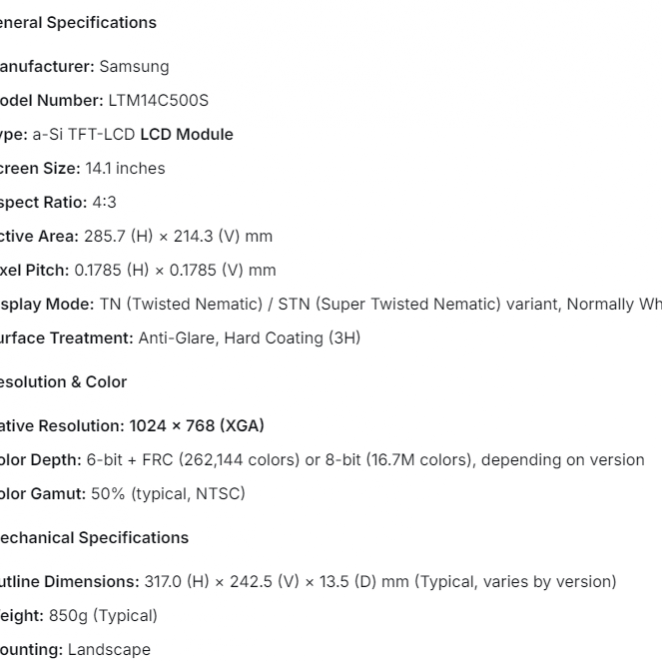 NEW Toshiba 14inch LCD Panel LTM14C500S LCD Display