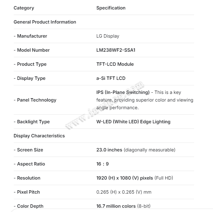 LM238WF2-SSA1 LG Display 23.8 inch 1920*1080 LCD Panel