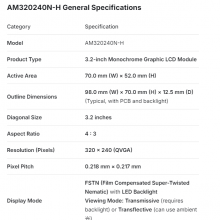 AM320240N-H LCD PANEL AM320240NTMQW00H-B replacement