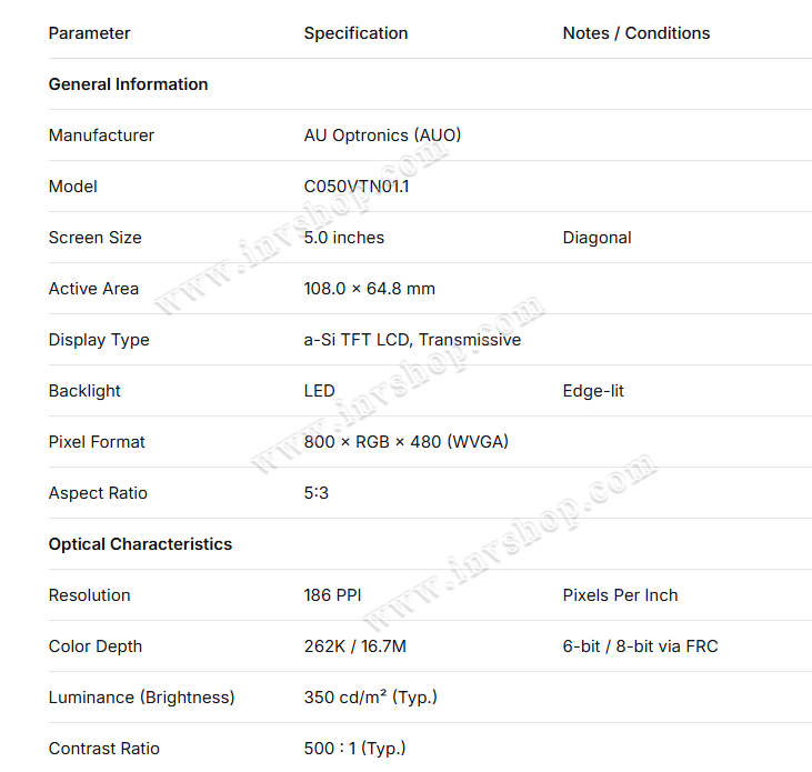 C050VTN01.1 AUO 5inch industrial lcd panel